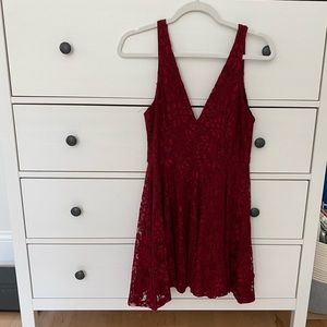 Deep V low back red dress